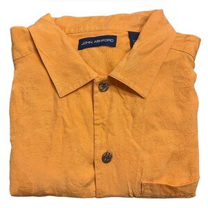 John Ashford Men's 100% Silk Short Sleeve Shirt Orange Size Large